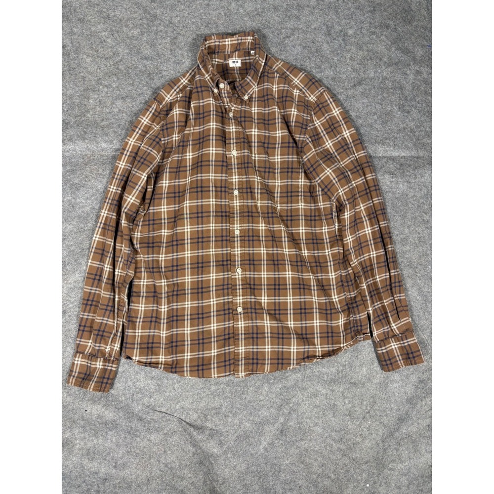UNIQLO Men Brown Plaid Button Down Long Sleeve Flannel Shirt Size M